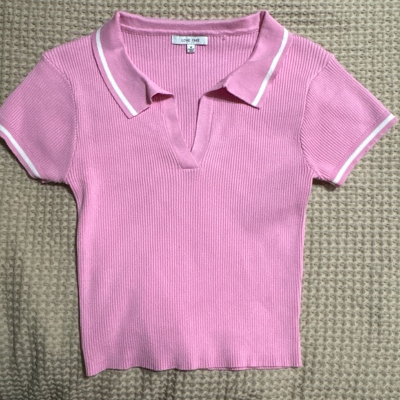Pink Ribbed Polo Shirt - Picture 1 of 3